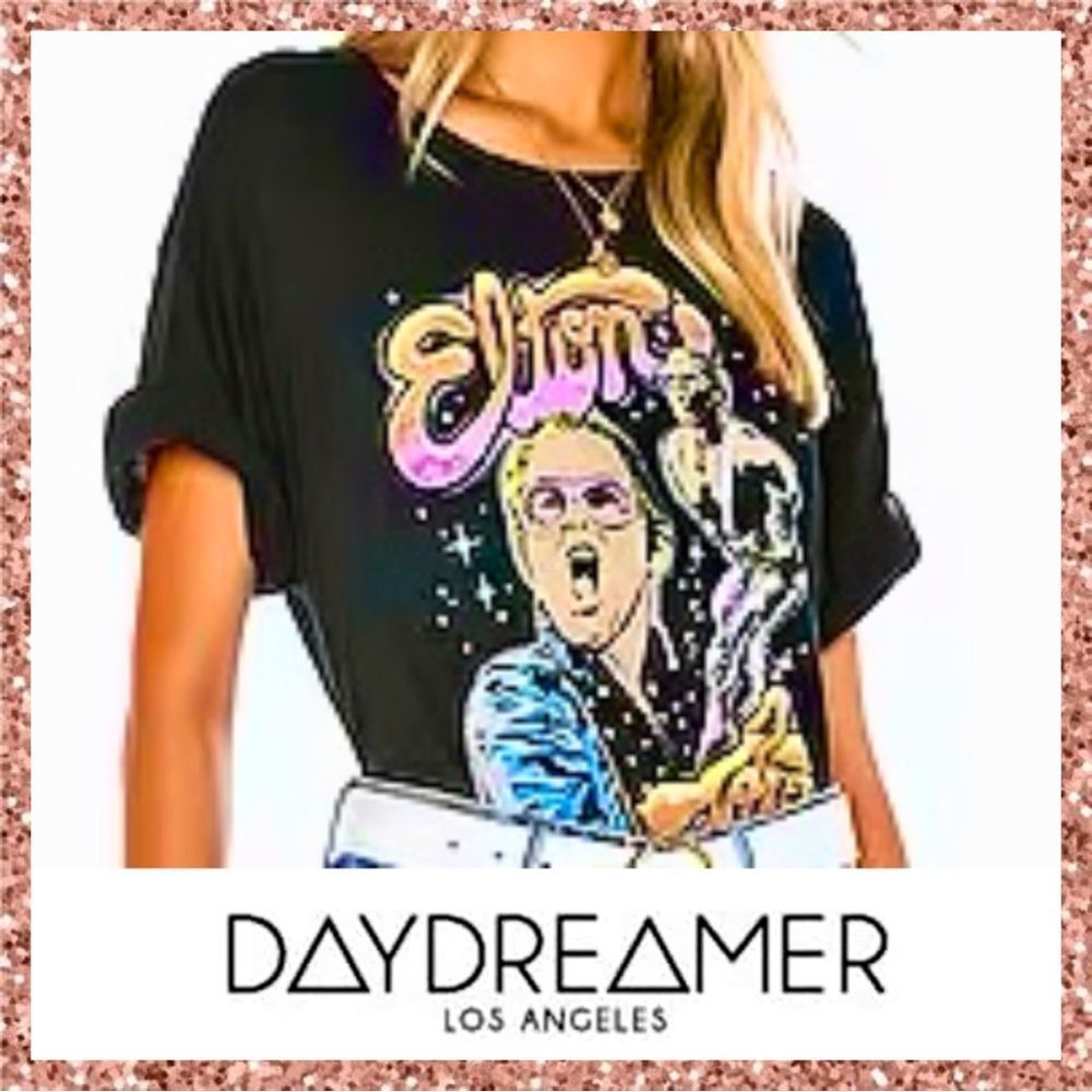 NWOT DAYDREAMER Revolve Ash Black Neon Elton John On Stage Boyfriend Tee XS NEW